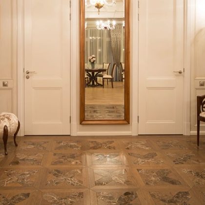 Ozolkoka parkets ar akmens ielaidumiem